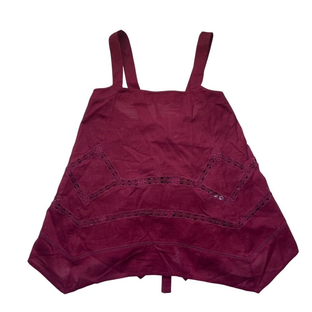 Free People Charlotte Lace Inset Handkerchief Tunic - Wine/Maroon - Size XS